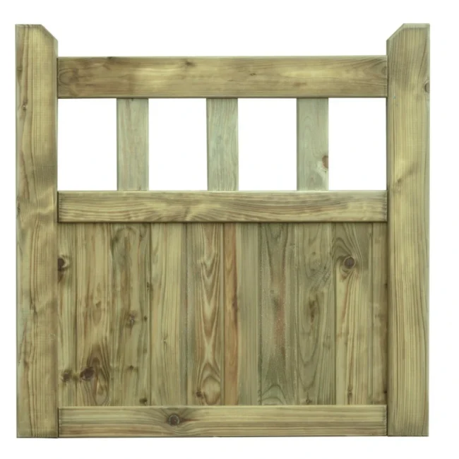 a high quality timber garden gate with a green treatment