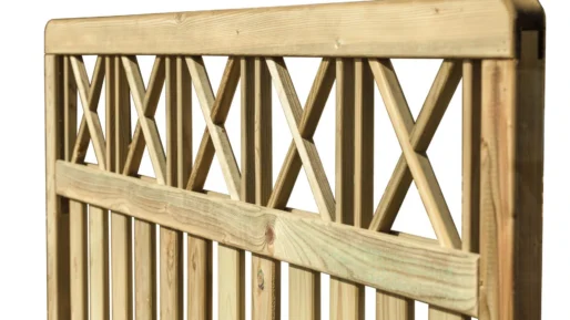 an image of a high quality manufactured timber garden gate with decorative features