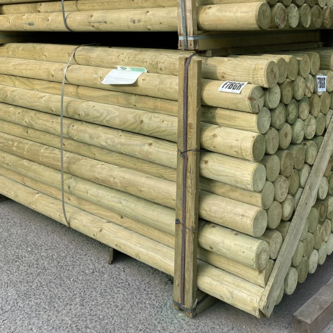 Packs of machined round agricultural fencing poles and posts