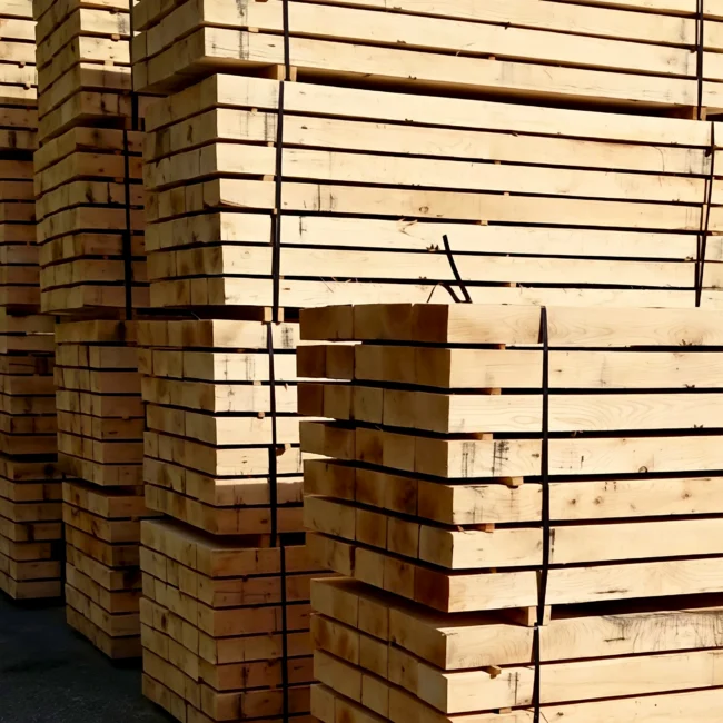 a large volume of romanian or spanish oak hardwood sleepers arranged in packs