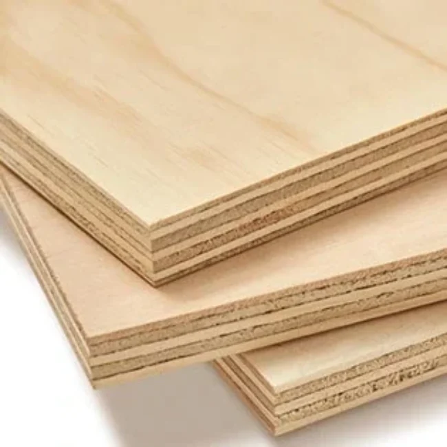 18mm selex radiata softwood plywood arranged on top of each other in a pile